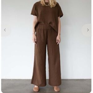 Honest Cotton Brown Wide-Leg Crinkle Pants